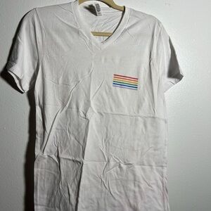 Bella Canvas White V-Neck Tee with Colorful Stripe